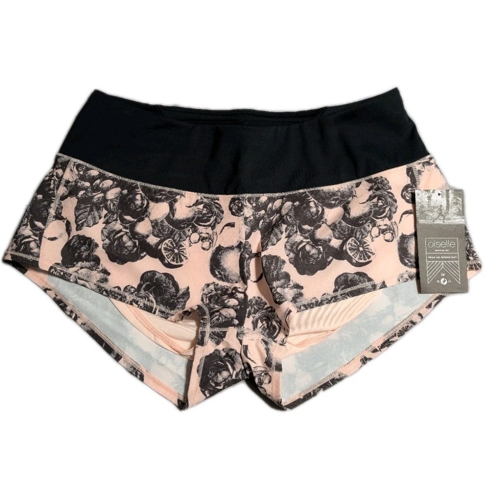 Oiselle Mac Roga Shorts Women's Size 4 Rose Botanical Print Running Shorts Built